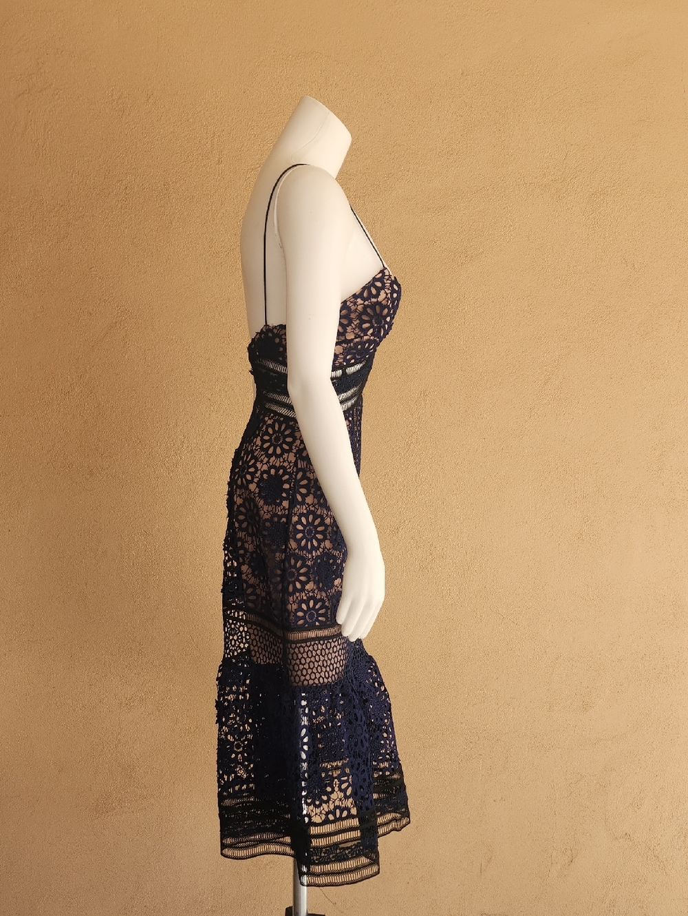 SELF-PORTRAIT Guipure Lace Midi Dress Size 0 Blue Nude Crochet A Line Party Wedd - Picture 9 of 15